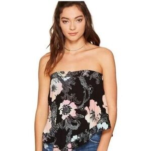 Free People Get Your Love Bandana Tube Top Black Floral Size Small